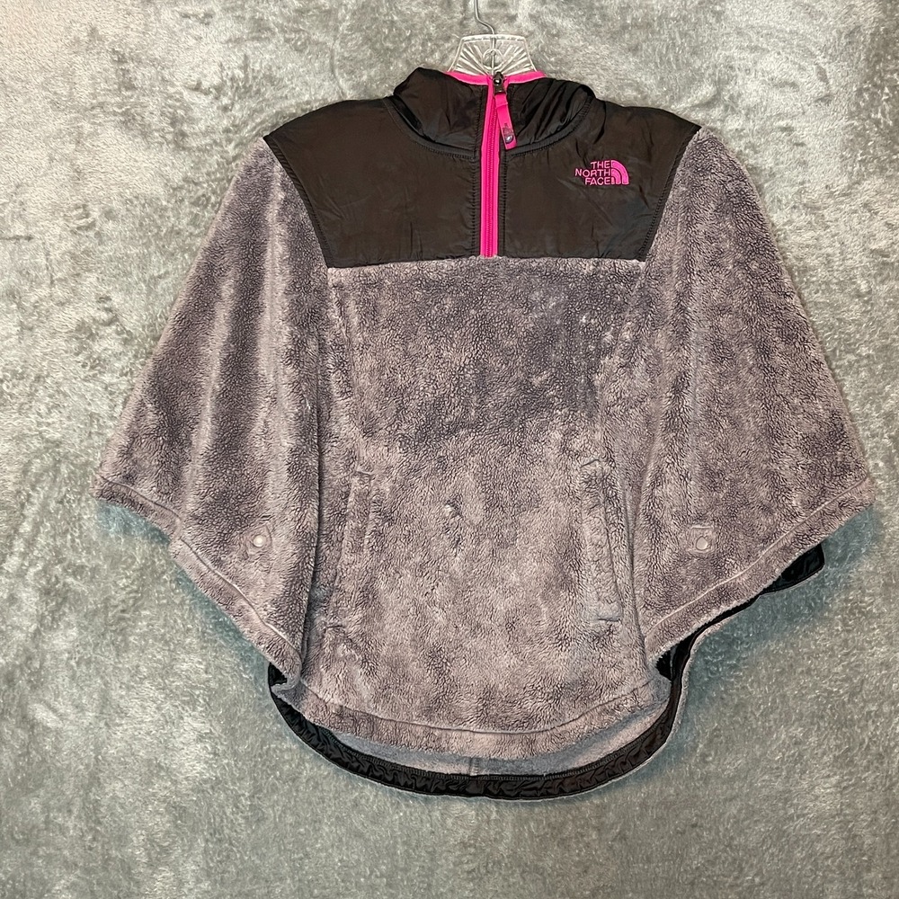 The North Face Girls Size L Osito Poncho Plush Fleece 1/4 Zip Hooded Jacket Gray